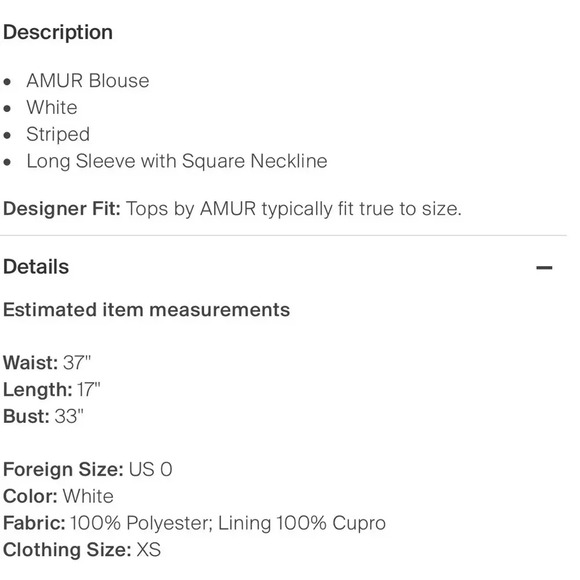 Amur stripped blouse size XS NWOT - Picture 8 of 8